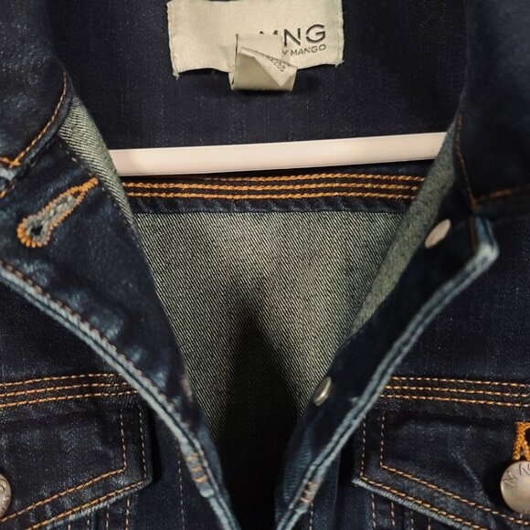 MNG by Mango Denim Dark Wash Classic Crop Jean jacket Size XL - Picture 9 of 13